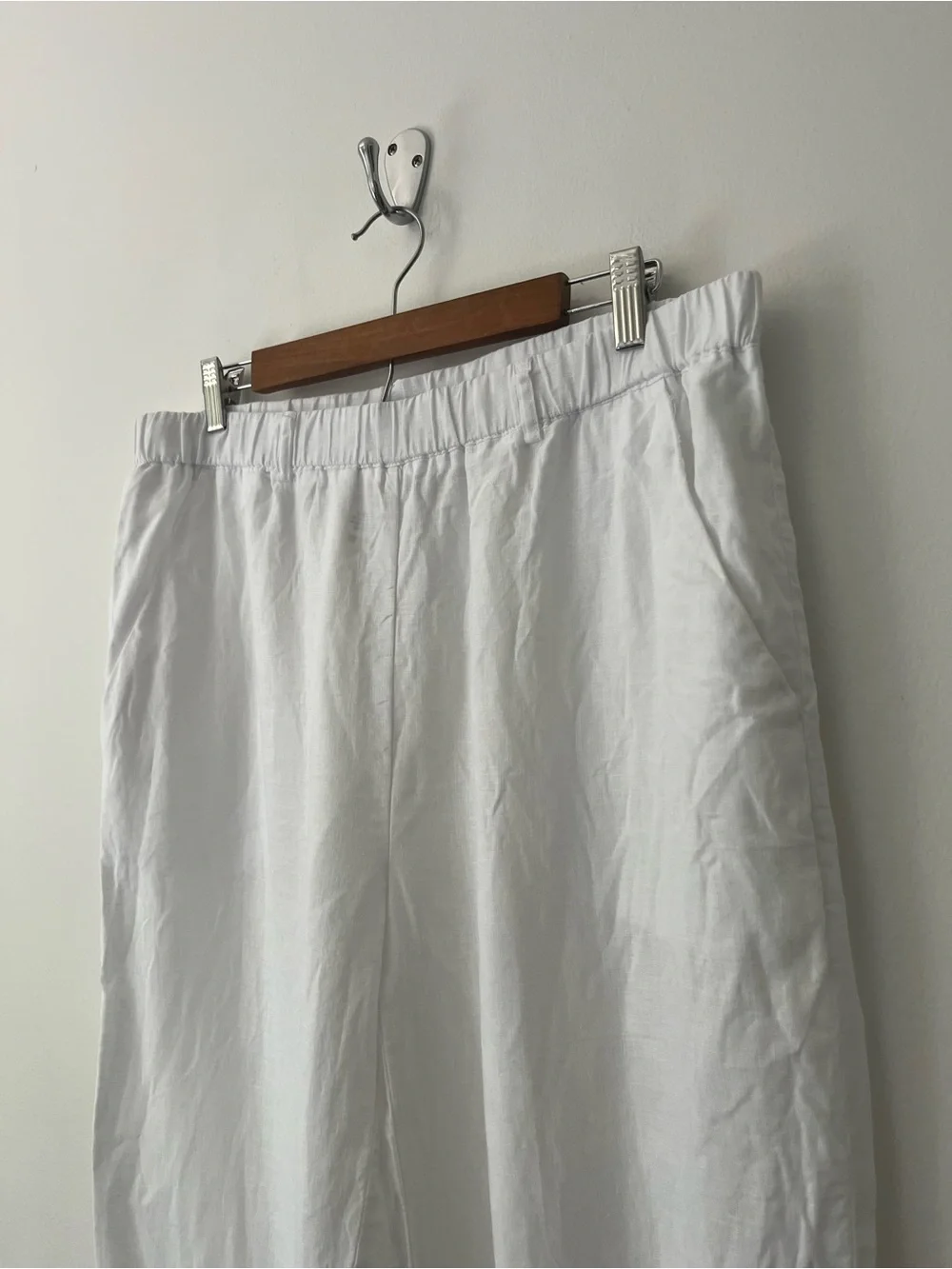 Quince 100% Linen Wide Leg Ankle Pull On Pants White Large